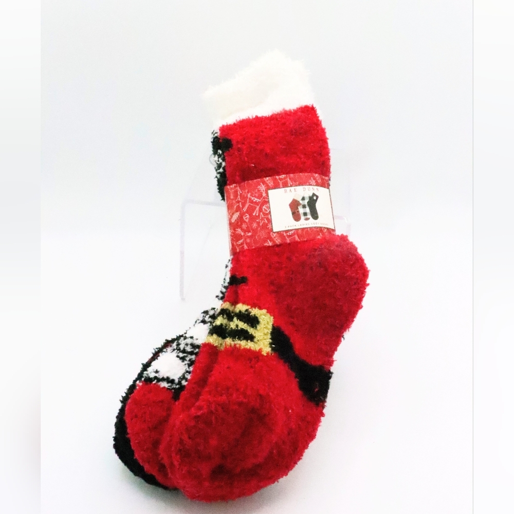 Rae Dunn womens Fuzzy Soft Christmas Socks-set Of Three New
